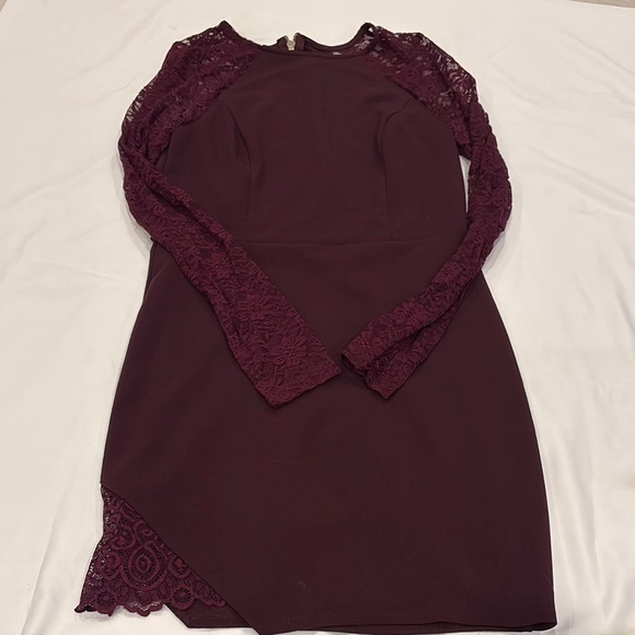 Love Nicki’s Lew Elegant Lace Sleeve Dress - Purple - Picture 1 of 5